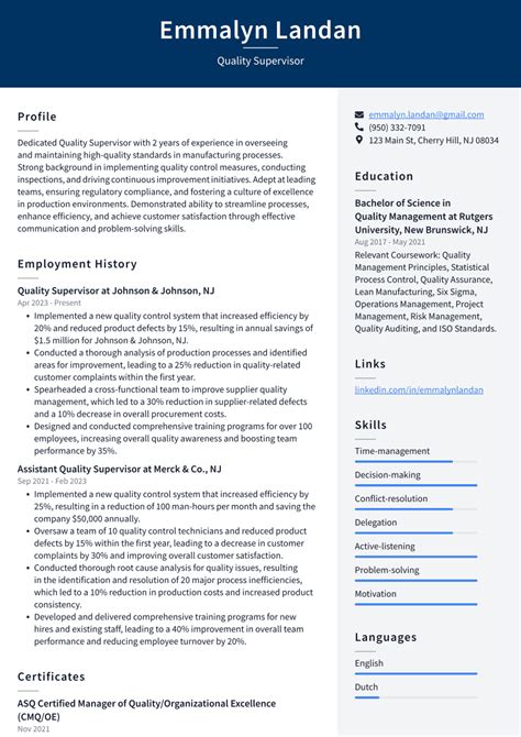 Top 17 Quality Supervisor Resume Objective Examples.